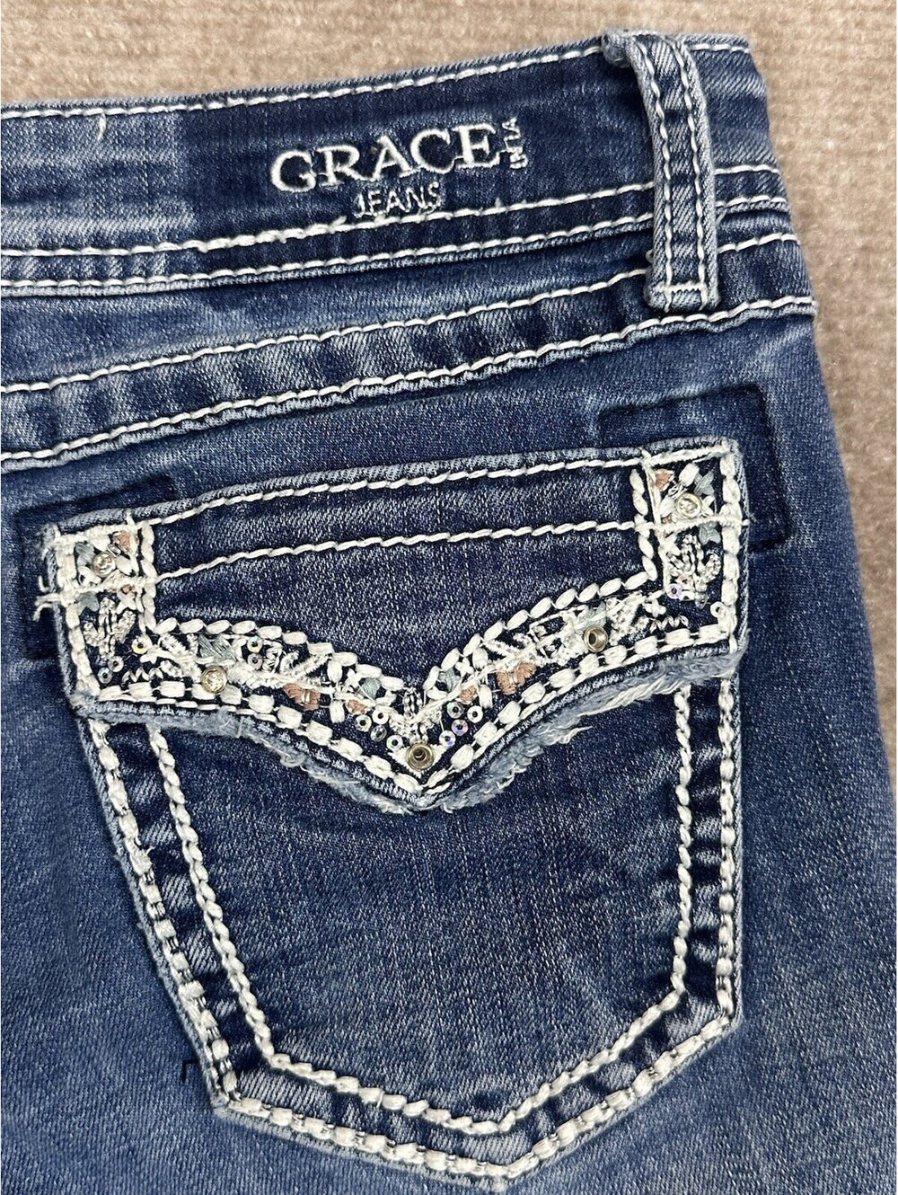 Grace in LA Jeans Girls 14 Blue Bootcut Denim Bedazzled Embellishment Rodeo